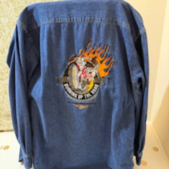 Y2K UNI-SEX HARLEY DAVIDSON LONG SLEEVE JEAN SHIRT SZ SM - Picture 12 of 12